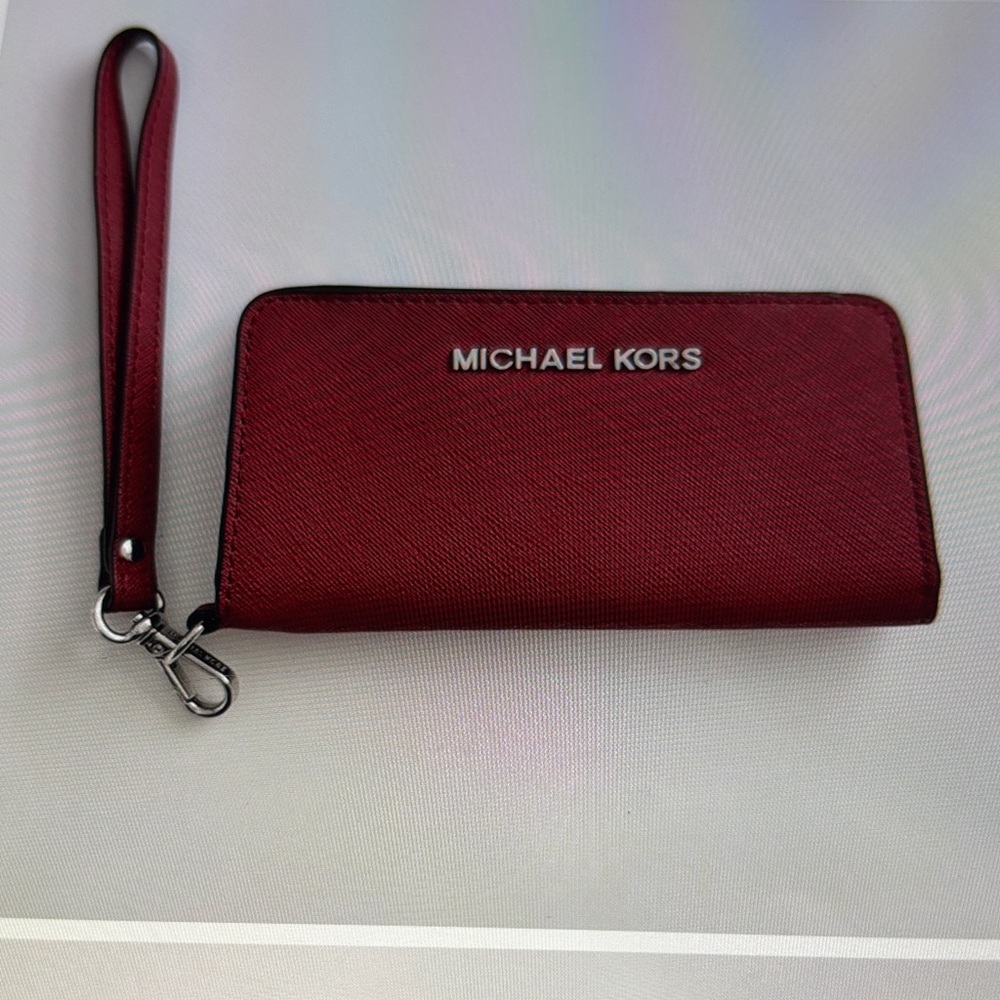Michael Kors red Wristlet with Silver Accents new w/o tags